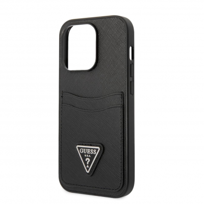 Чехол Guess PU Saffiano Double cardslot w Metal triangle logo Hard для iPhone 14 Pro Max (black)