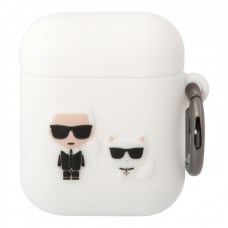 Чехол Lagerfeld Silicone case with ring Karl & Choupette для Airpods / Airpods 2 (white)