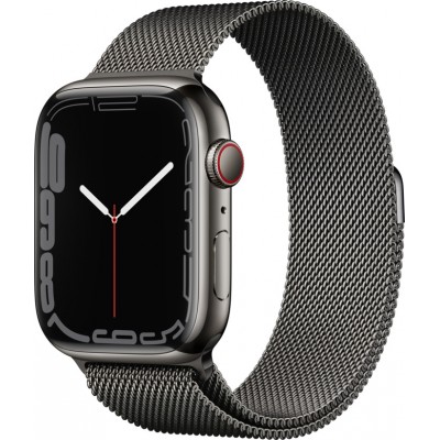 Apple Apple Watch S7 GPS + Cellular, 45mm Graphite Stainless Steel Case with Graphite Stainless Steel Milanese Loop, MKL33FD