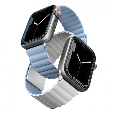 Двусторонний силиконовый ремешок с магнитной застёжкой для Apple Watch 42/44/45/49mm Uniq (blue)