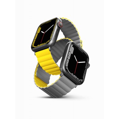 Двусторонний силиконовый ремешок с магнитной застёжкой для Apple Watch 42/44/45/49mm Uniq (yellow)